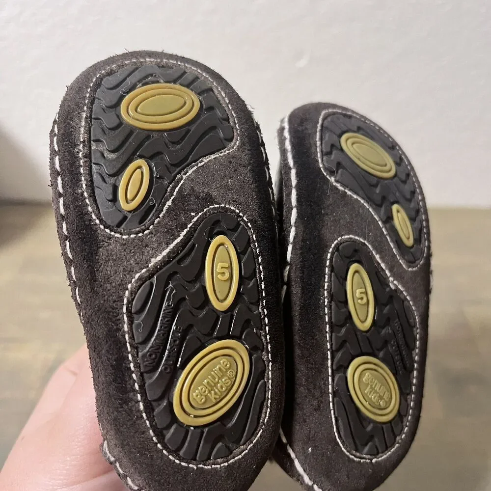 Oshkosh Baby Boy Brown Leather Shoes Infant Size 5 Moccasin Booties Unisex Girl